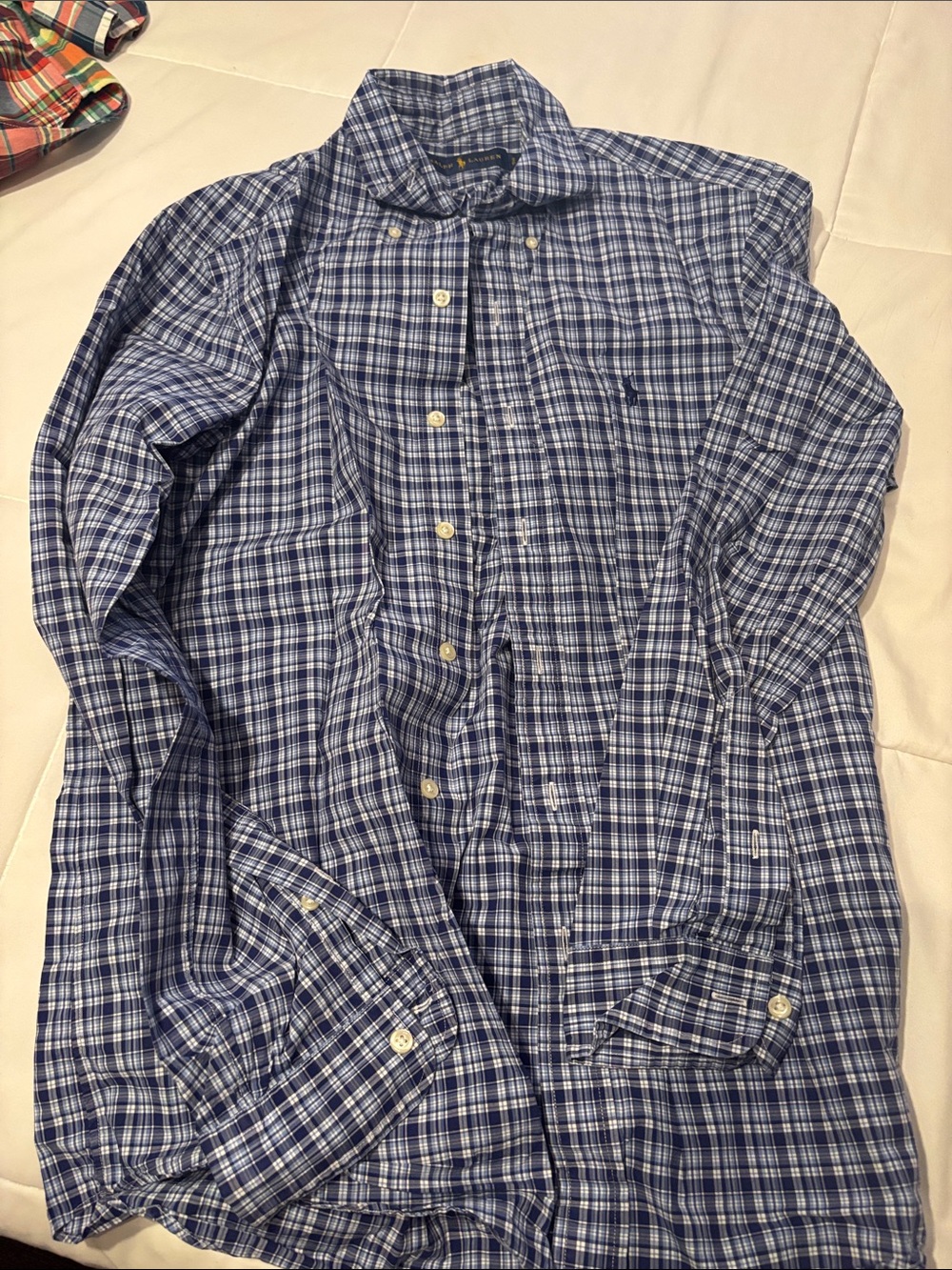 Ralph Lauren Blue and White Plaid Button-Down Shirt